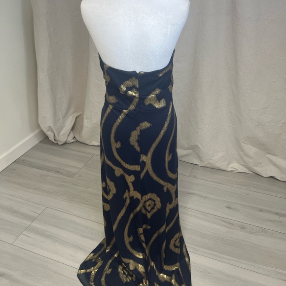 Betsy & Adam Navy Blue & Gold Metallic Strapless Glam Prom Evening Gown Sz 10 - Picture 3 of 8